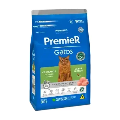 Ração Premier Pet Ambientes Internos Gatos Castrados Frango Acima de 12 Anos