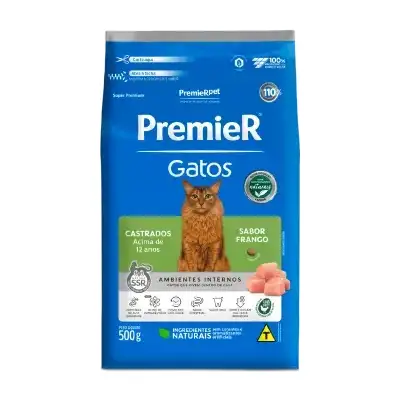 Ração Premier Pet Ambientes Internos Gatos Castrados Frango Acima de 12 Anos