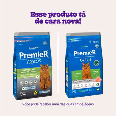 Ração Premier Pet Ambientes Internos Gatos Castrados Frango Acima de 12 Anos