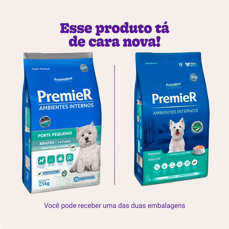 Ração Premier Pet Ambientes Internos Cães Adultos Frango e Salmão - 7,5Kg