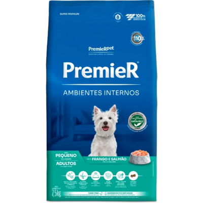 Ração Premier Pet Ambientes Internos Cães Adultos Frango e Salmão - 7,5 Kg