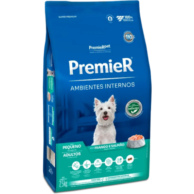 Ração Premier Pet Ambientes Internos Cães Adultos Frango e Salmão - 7,5 Kg