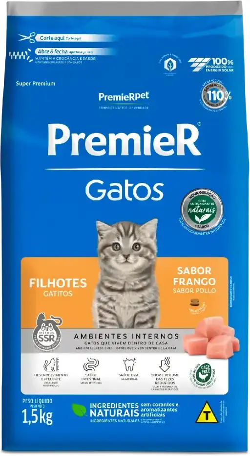 Ração Premier Pet Ambientes Internos Gatos Filhotes Frango - 1,5Kg