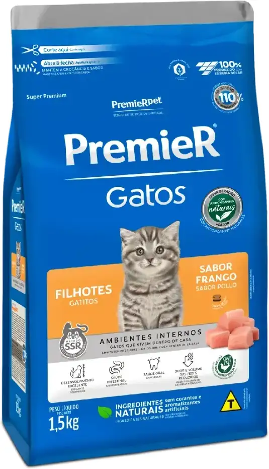 Ração Premier Pet Ambientes Internos Gatos Filhotes Frango - 1,5Kg