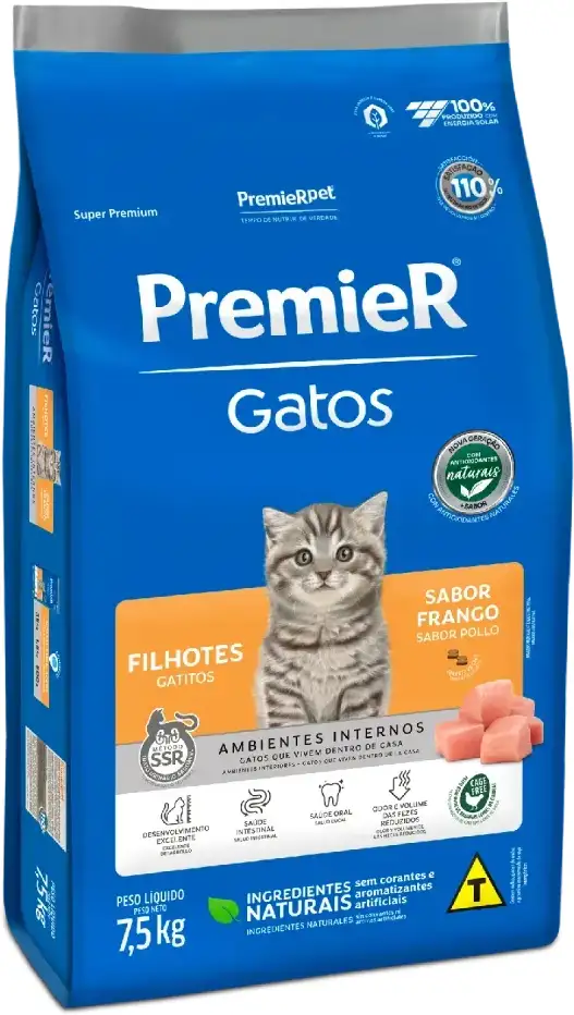 Ração Premier Pet Ambientes Internos Gatos Filhotes Frango - 7,5Kg
