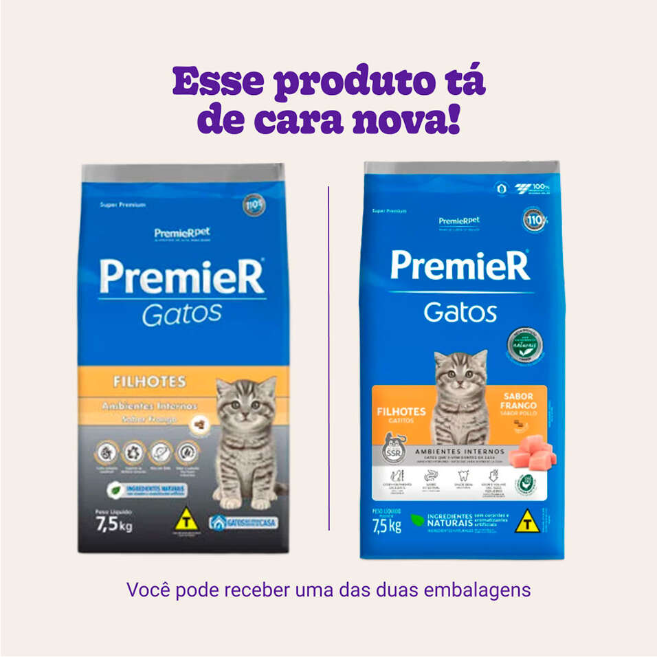 Ração Premier Pet Ambientes Internos Gatos Filhotes Frango - 7,5Kg