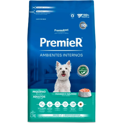 Ração Premier Pet Ambientes Internos Cães Adultos Frango e Salmão - 2, 5 Kg