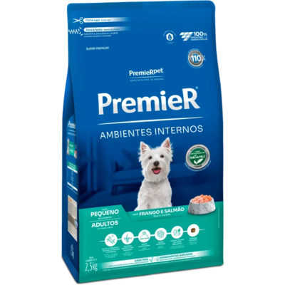 Ração Premier Pet Ambientes Internos Cães Adultos Frango e Salmão - 2, 5 Kg