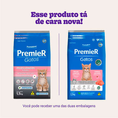 Ração Premier Pet Ambientes Internos Gatos Filhotes Pelos Longos Salmão