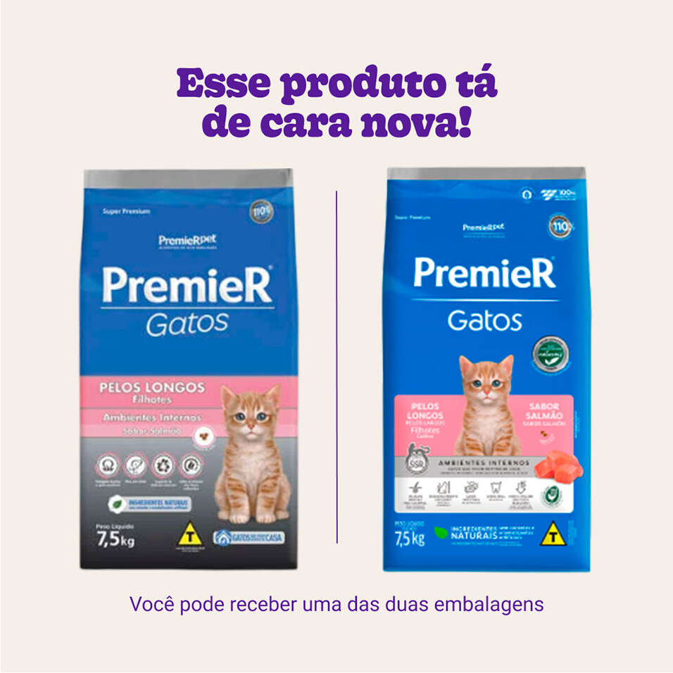Ração Premier Pet Ambientes Internos Gatos Filhotes Pelos Longos Salmão - 7,5Kg