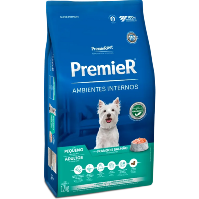 Ração Premier Pet Ambientes Internos Cães Adultos Frango e Salmão - 12 Kg