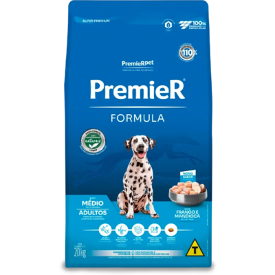 Ração Premier Pet Formula Frango Cães Adultos Raças Médias - 20 Kg