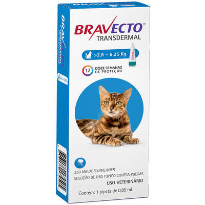 Antipulgas MSD Bravecto Transdermal 250 mg para Gatos de 2,8 a 6,25 Kg
