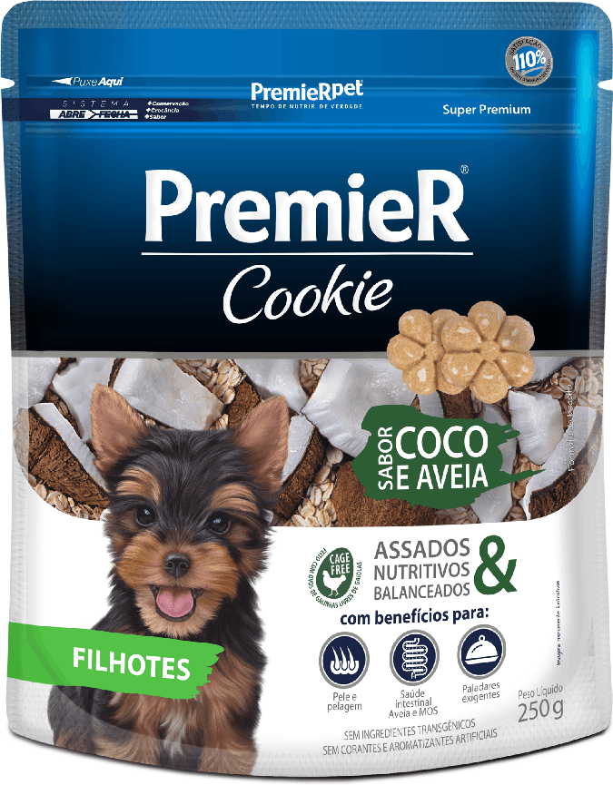 Biscoito PremieR Cookie para Cães Filhotes Sabor Aveia e Coco - 250g