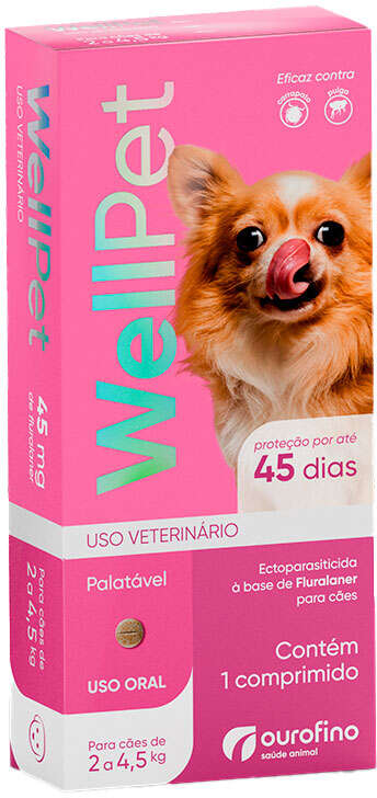 Antipulgas e Carrapatos WellPet 45 mg para Cães de 2 a 4,5Kg - 1 Comprimido