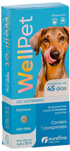 Antipulgas e Carrapatos WellPet 100 mg para Cães de 4,6 a 10Kg - 1 Comprimido