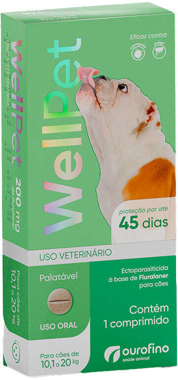 Antipulgas e Carrapatos WellPet 200 mg para Cães de 10,1 a 20Kg - 1 Comprimido