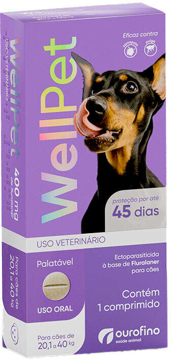 Antipulgas e Carrapatos WellPet 400 mg para Cães de 20,1 a 40Kg - 1 Comprimido