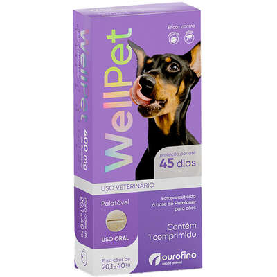 Antipulas e Carrapatos Ourofino WellPet 400 mg para Cães de 20,1 Kg a 40 Kg