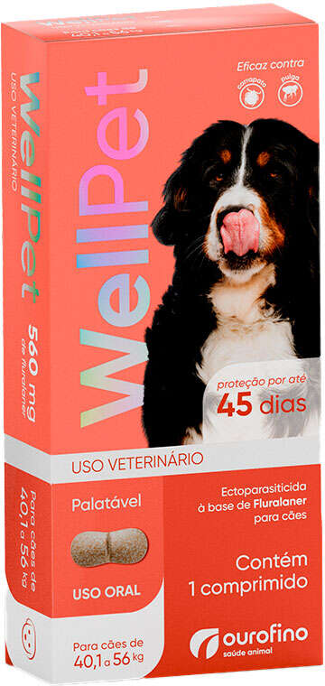 Antipulgas e Carrapatos WellPet 560 mg para Cães de 40,1 a 56Kg - 1 Comprimido