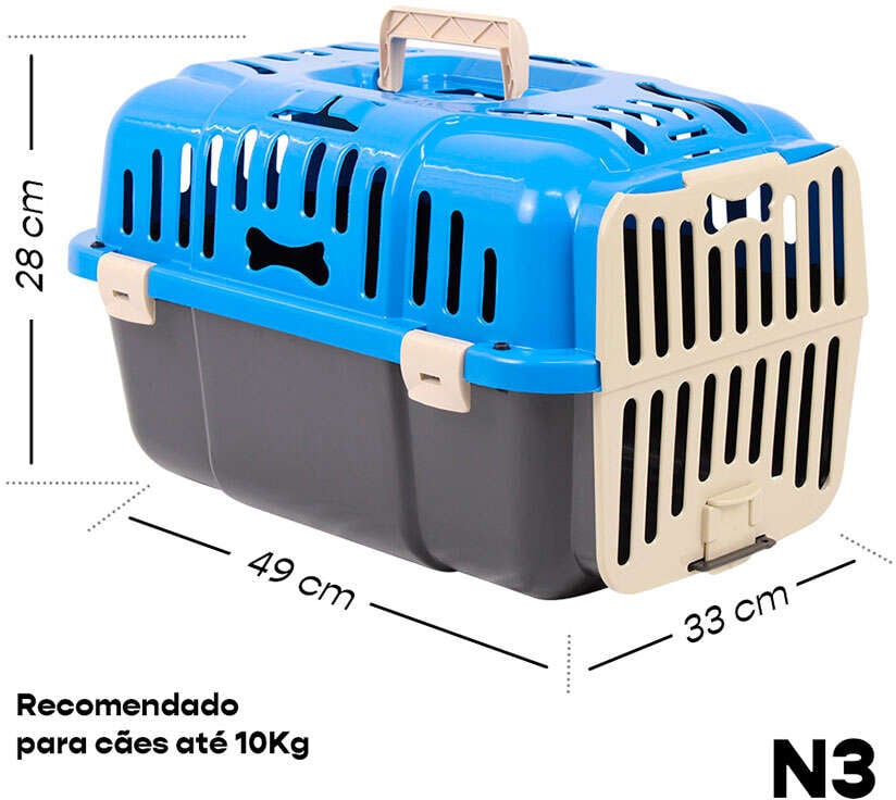 Caixa de Transporte Joy Furacão Pet Azul para Cães e Gatos - Tam. 03