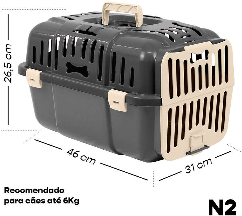 Caixa de Transporte Joy Furacão Pet Preta para Cães e Gatos - Tam. 02