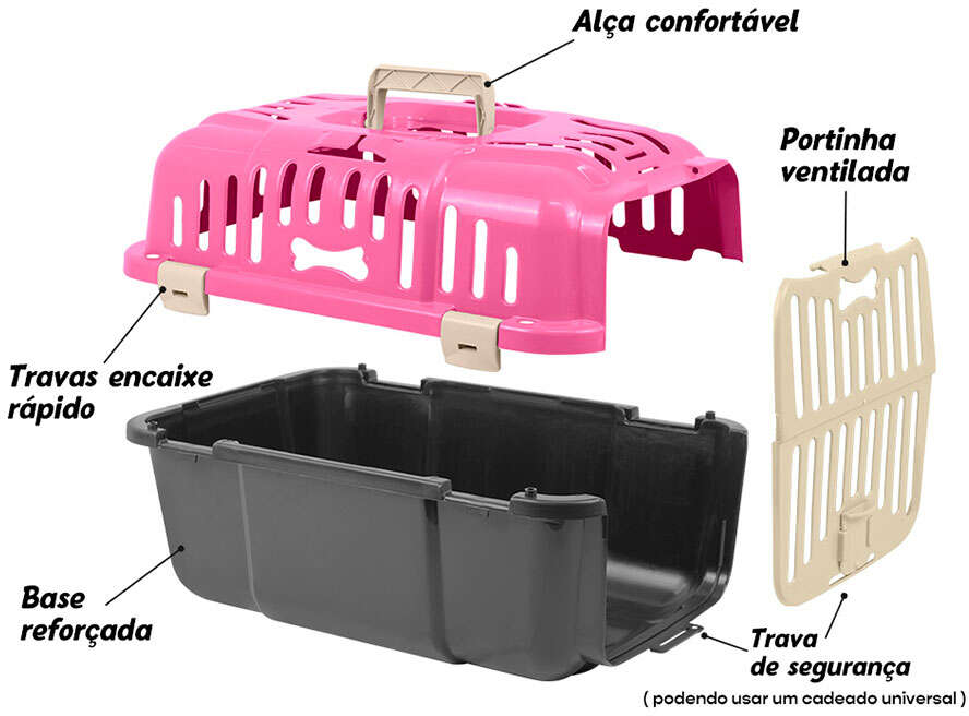 Caixa de Transporte Joy Furacão Pet Rosa para Cães e Gatos - Tam. 02