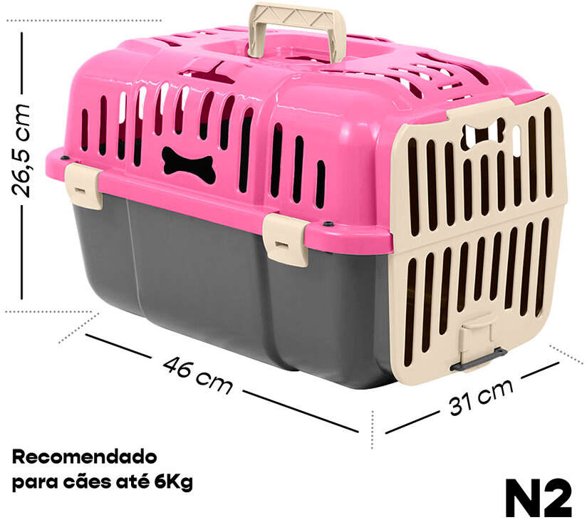 Caixa de Transporte Joy Furacão Pet Rosa para Cães e Gatos - Tam. 02