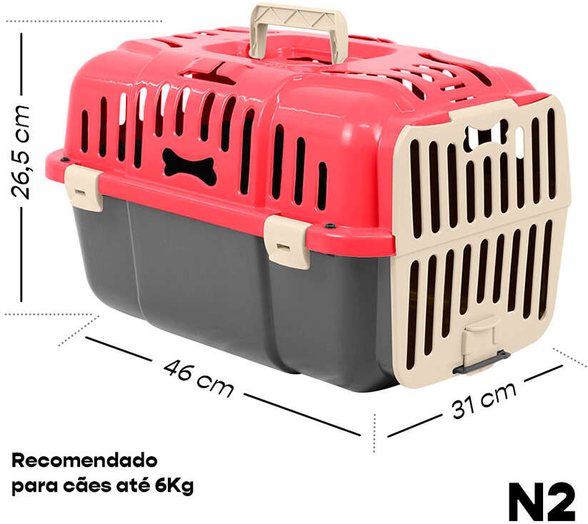 Caixa de Transporte Joy Furacão Pet Vermelha para Cães e Gatos - Tam. 02