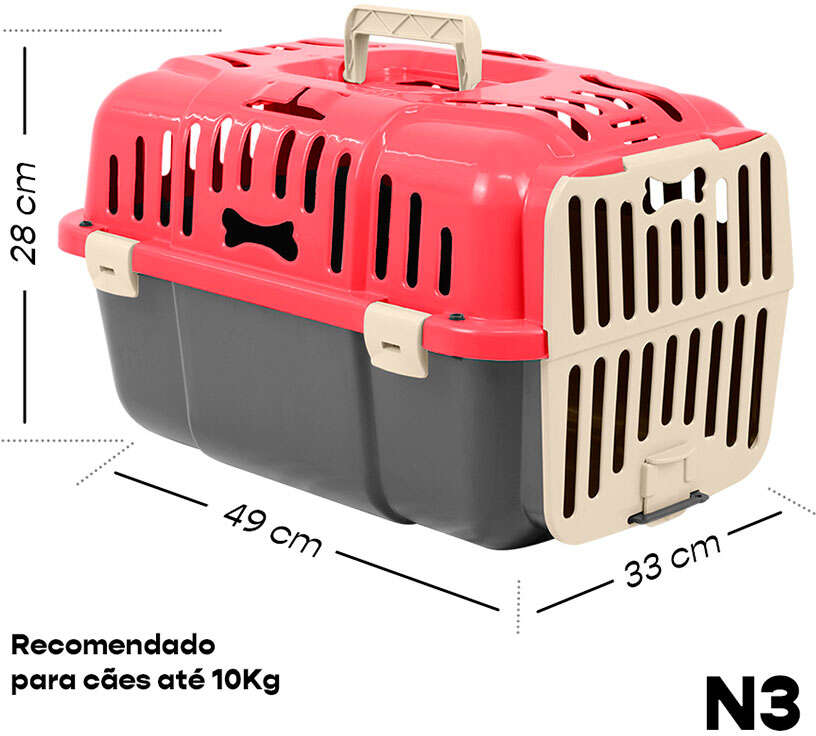 Caixa de Transporte Joy Furacão Pet Vermelha para Cães e Gatos - Tam. 03