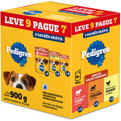 Ração Úmida Pedigree Sachê Carne, Cordeiro e Frango para Cães Adultos de Raças Pequenas