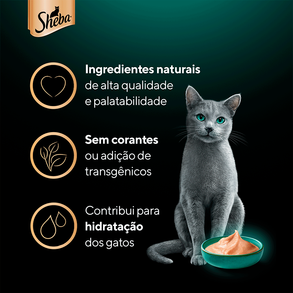 Petisco Sheba Cremoso Sabores Atum e Salmão, Frango e Camarão Gatos Adultos - 1 Pacote (4 Unidades)