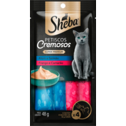 Petisco Sheba Cremoso Sabores Atum e Salmão, Frango e Camarão Gatos Adultos - 4 Unidades