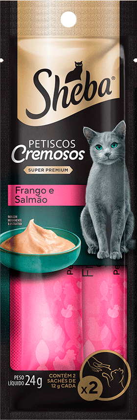 Petisco Sheba Cremoso Sabor Frango e Salmão Gatos Adultos - 1 Pacote (2 Unidades)