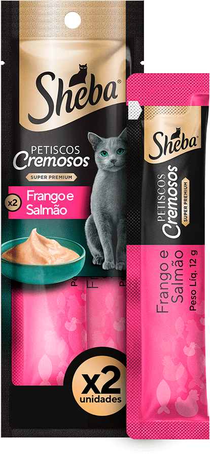Petisco Sheba Cremoso Sabor Frango e Salmão Gatos Adultos - 1 Pacote (2 Unidades)
