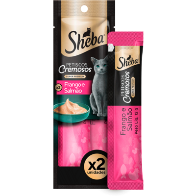 Petisco Sheba Cremoso Sabor Frango e Salmão Gatos Adultos