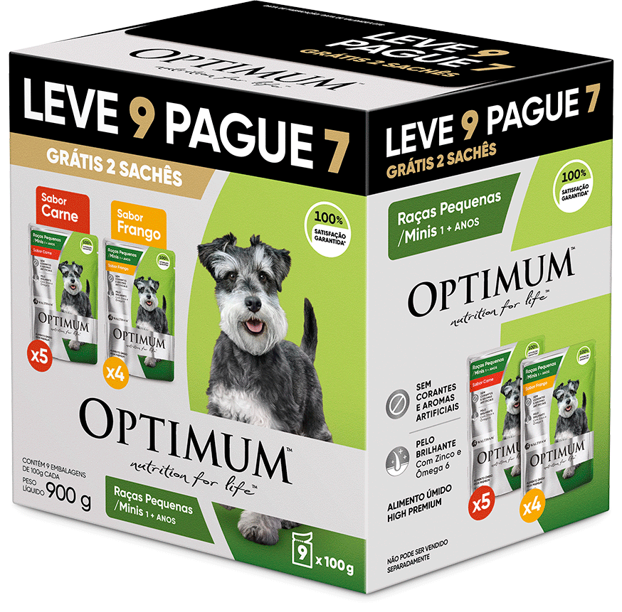 Ração Úmida Optimum Sachê para Cães Adultos Raças Pequenas e Minis Frango e Carne 100g - Leve 9 Pague 7