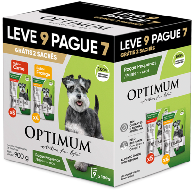 Ração Úmida Optimum Sachê para Cães Adultos Raças Pequenas e Minis Frango e Carne