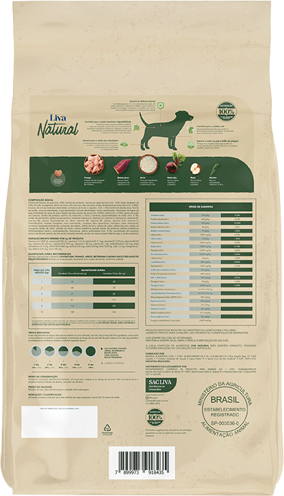 Ração Liva Natural Frango e Batata Doce Cães Adultos Raças Pequenas - 10,1Kg