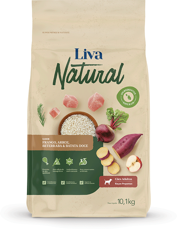 Ração Liva Natural Frango e Batata Doce Cães Adultos Raças Pequenas - 10,1Kg