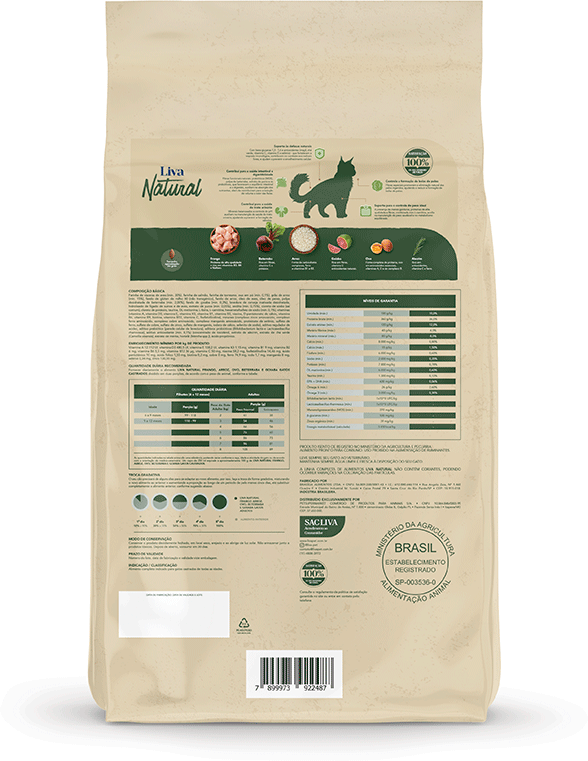 Ração Liva Natural Frango e Goiaba para Gatos Castrados - 7,5Kg