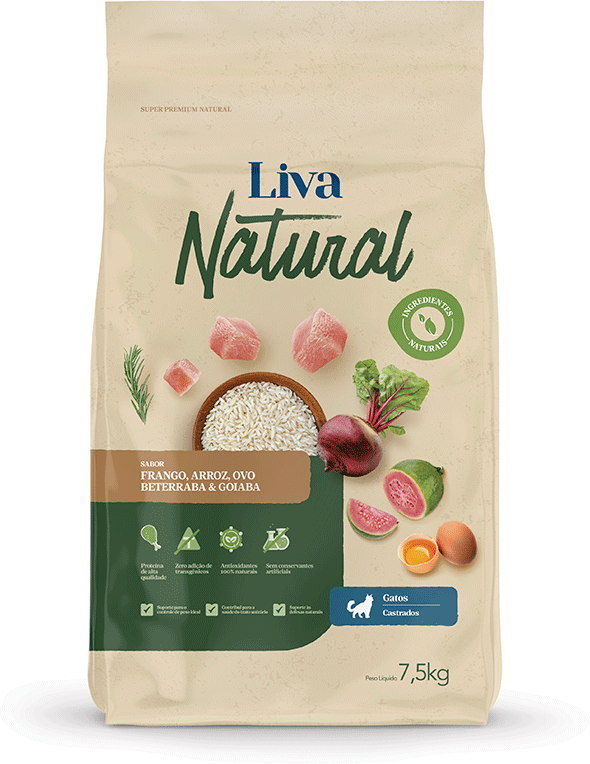 Ração Liva Natural Frango e Goiaba para Gatos Castrados - 7,5Kg