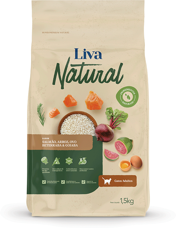 Ração Liva Natural Salmão e Goiaba Gatos Adultos - 1,5Kg