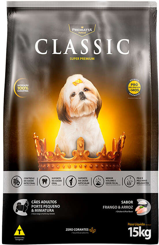 Ração Premiatta Classic Frango e Arroz para Cães Adultos Raça Mini e Pequena - 15Kg