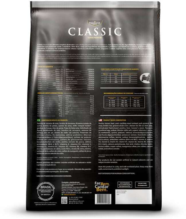 Ração Premiatta Classic Mini Bits para Cães de Raças Pequenas - 7,5Kg
