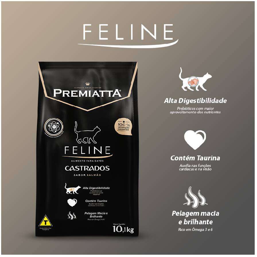 Ração Premiatta Feline Salmão e Arroz para Gatos Adultos - 10,1Kg