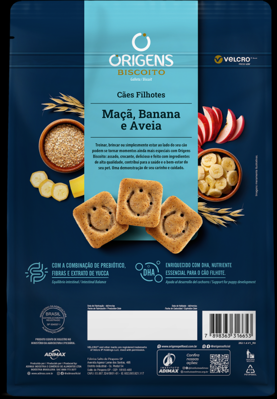 Biscoito Origens para Cães Filhotes Sabor Aveia e Banana - 300g