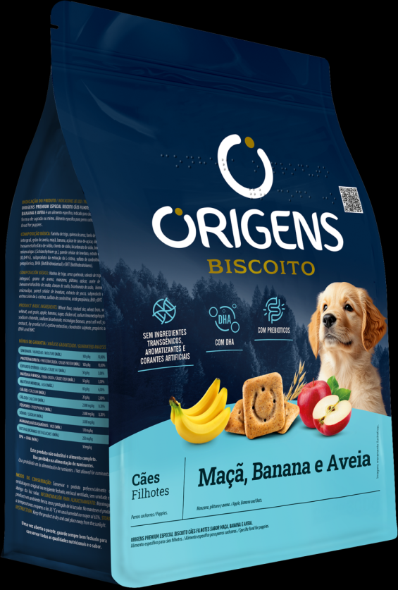 Biscoito Origens para Cães Filhotes Sabor Aveia e Banana - 300g