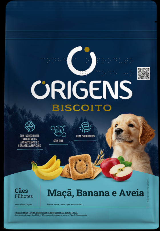 Biscoito Origens para Cães Filhotes Sabor Aveia e Banana - 300g