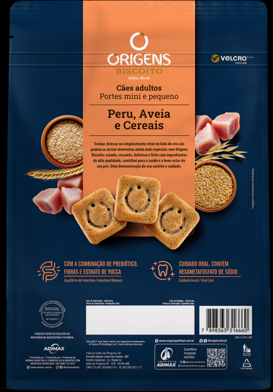 Biscoito Origens para Cães Adultos Porte Mini e Pequeno Sabor Aveia e Cereais - 400g